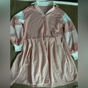 Pink and White Long Sleeve Dress